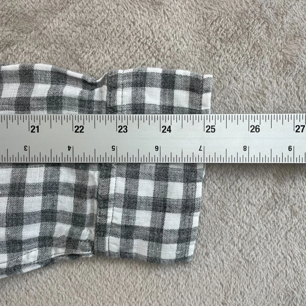 Banana Republic Shirt Men Medium Grey Check 100% Linen Camden‎ Fit Preppy LS